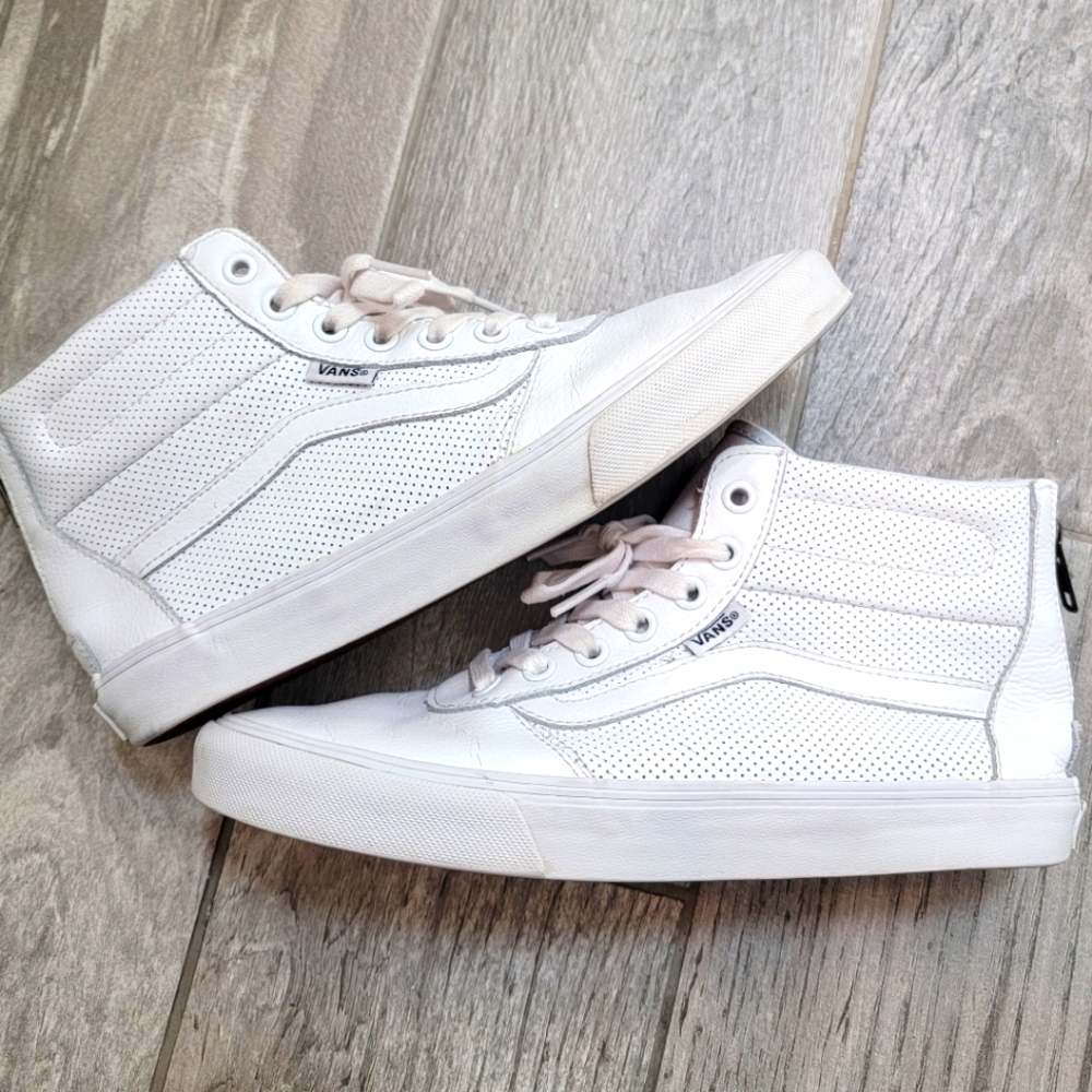 Vans White Leather Sk8-Hi Sneakers 7